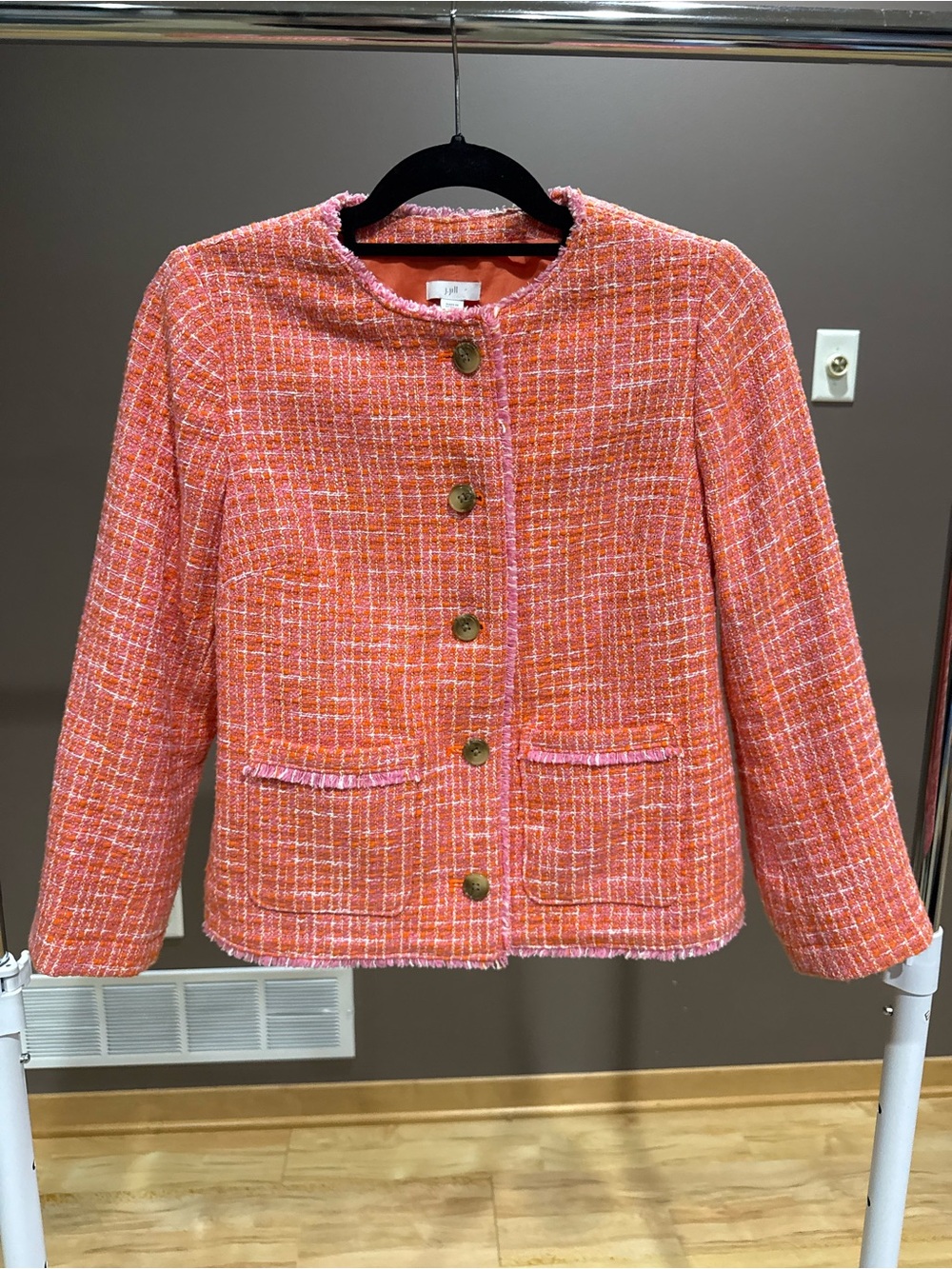 J. Jill “Dahlia” Coral Pink Tweed Button Jacket